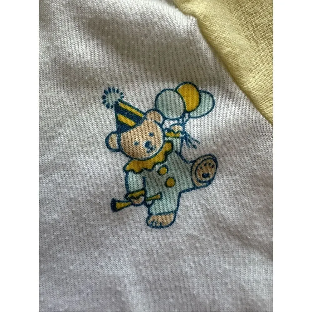 Teddy Bear Newborn bodysuit pastel yellow white one piece unisex baby vintage 80